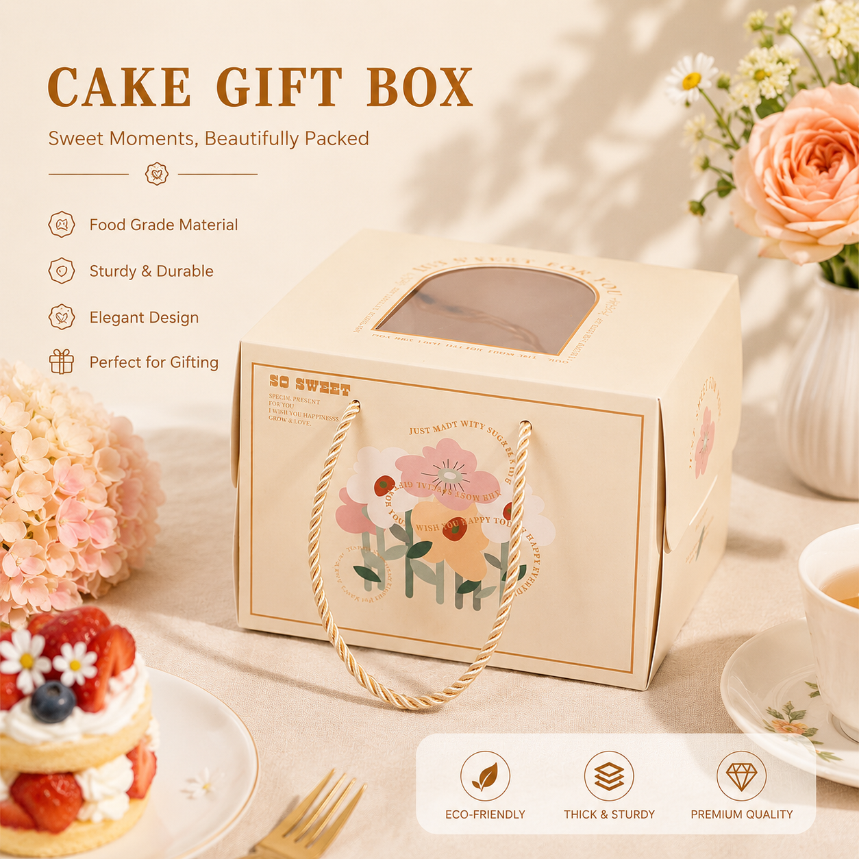 morandi floral handle cake box with window morandi floral handle cake box with window