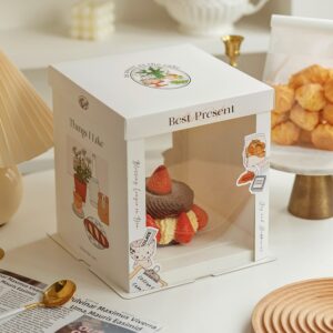 premium red gift style cake box with clear window for bakery packaging (复制)