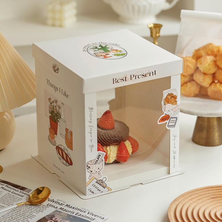 premium red gift style cake box with clear window for bakery packaging (复制) premium red gift style cake box with clear window for bakery packaging (复制)