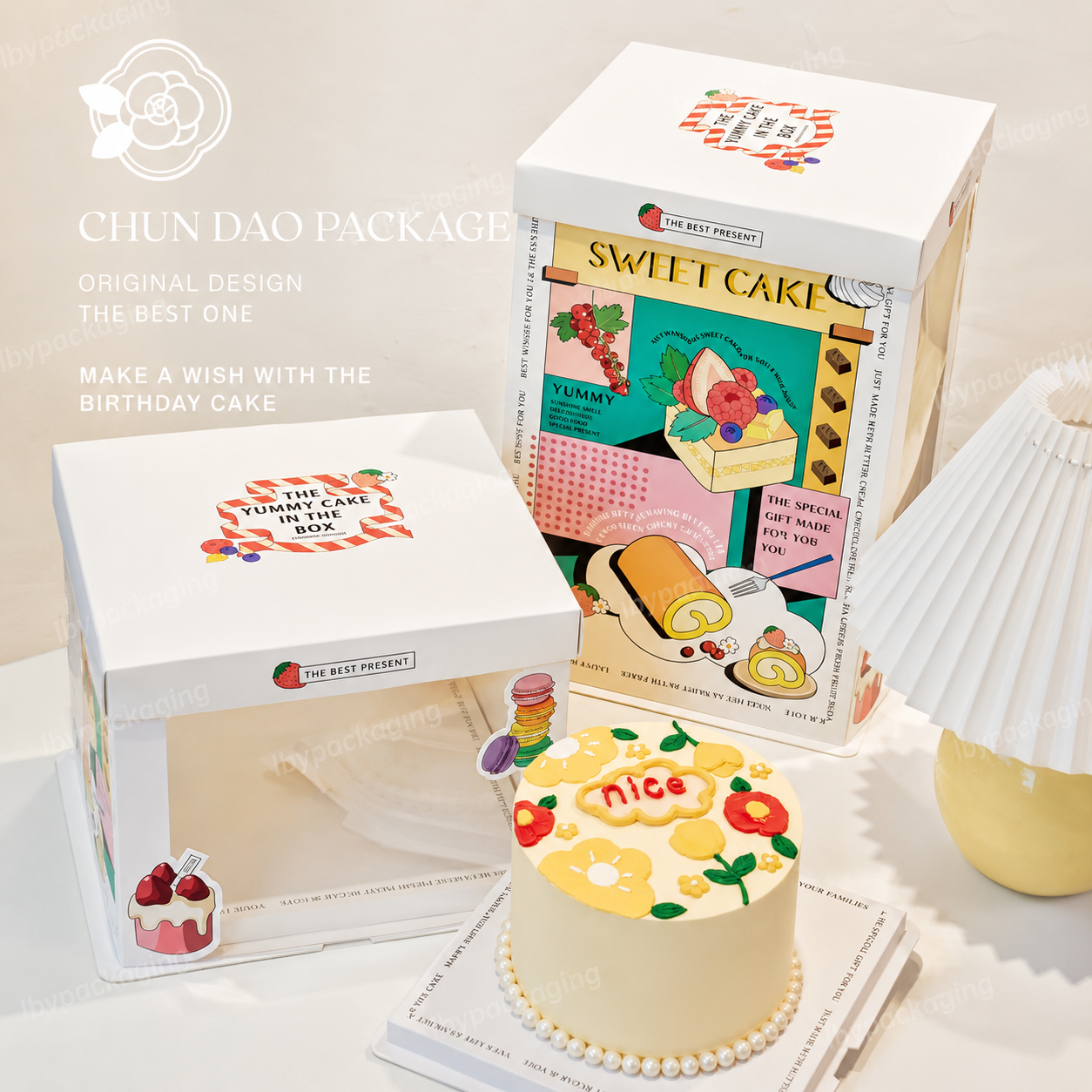 illustrated clear window cake box with tall version for birthday cake packaging illustrated clear window cake box with tall version for birthday cake packaging