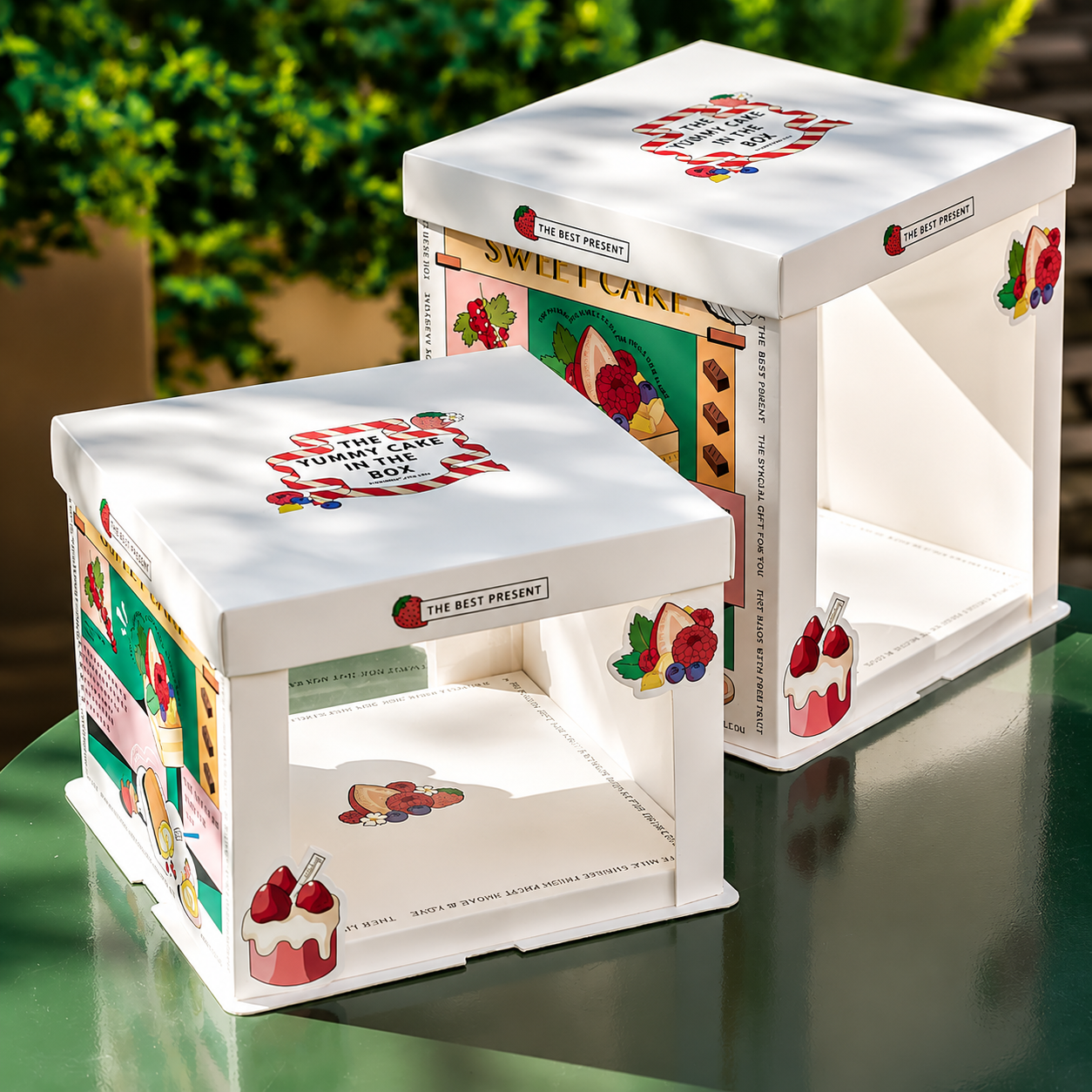 illustrated clear window cake box with tall version for birthday cake packaging illustrated clear window cake box with tall version for birthday cake packaging