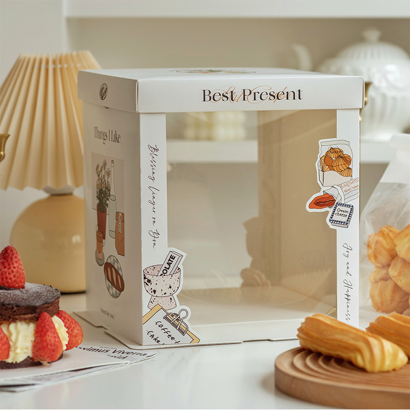 premium red gift style cake box with clear window for bakery packaging (复制) premium red gift style cake box with clear window for bakery packaging (复制)