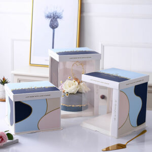 flowers and bunny semi transparent cake box in fresh blue dessert packaging (复制)