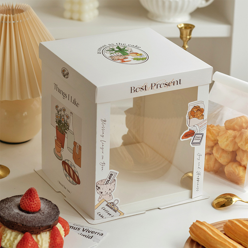 premium red gift style cake box with clear window for bakery packaging (复制) premium red gift style cake box with clear window for bakery packaging (复制)