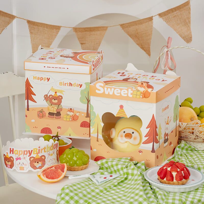 animal forest window cake box for outdoor picnic kids dessert packaging animal forest window cake box for outdoor picnic kids dessert packaging