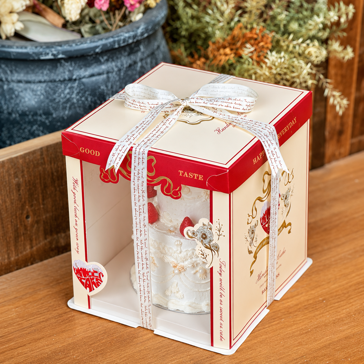 premium red gift style cake box with clear window for bakery packaging premium red gift style cake box with clear window for bakery packaging