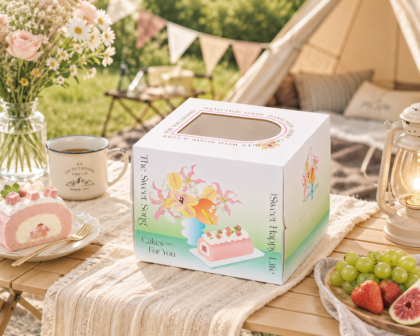 spring gradient floral swiss roll cake box spring gradient floral swiss roll cake box