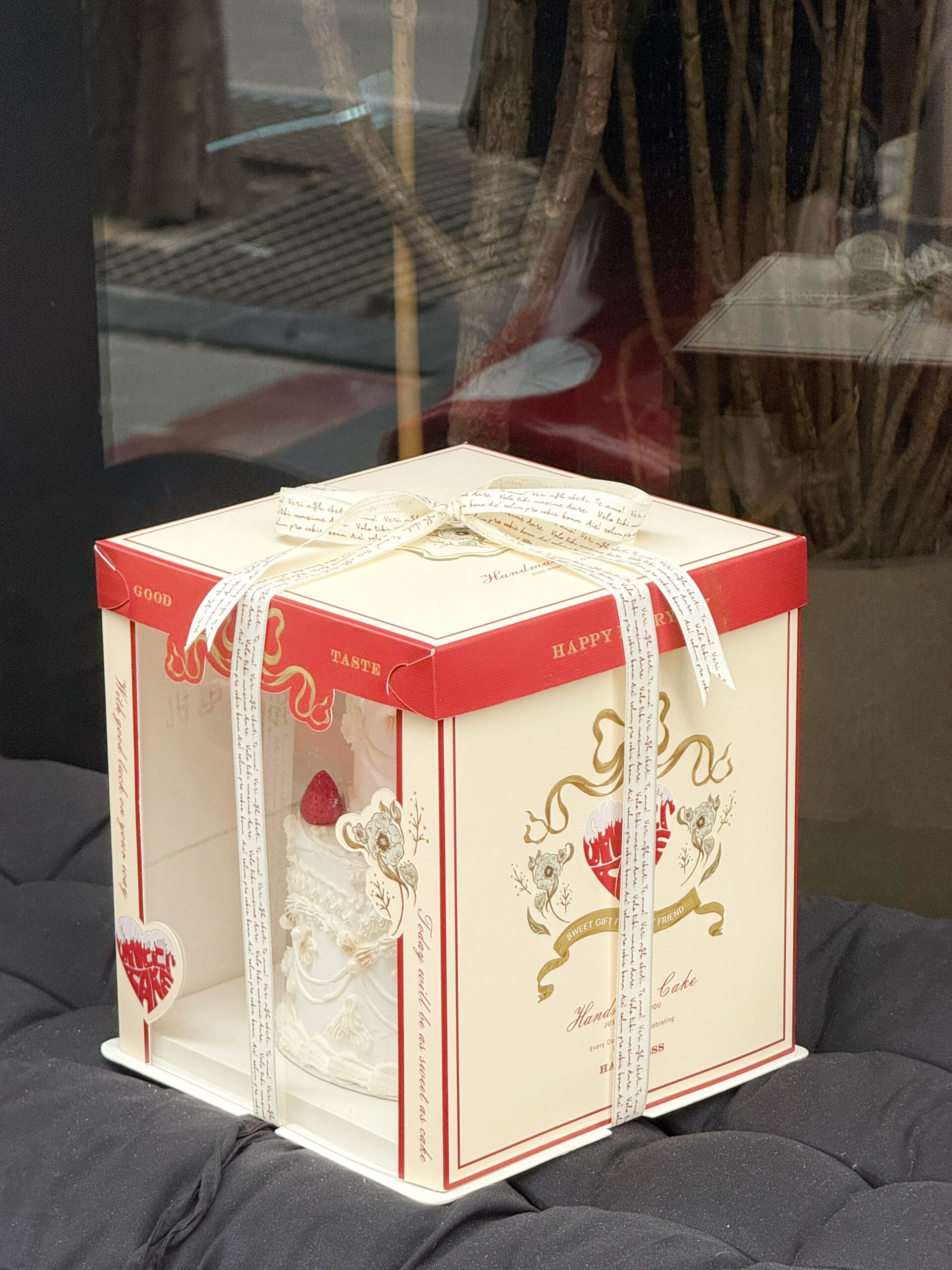 premium red gift style cake box with clear window for bakery packaging premium red gift style cake box with clear window for bakery packaging