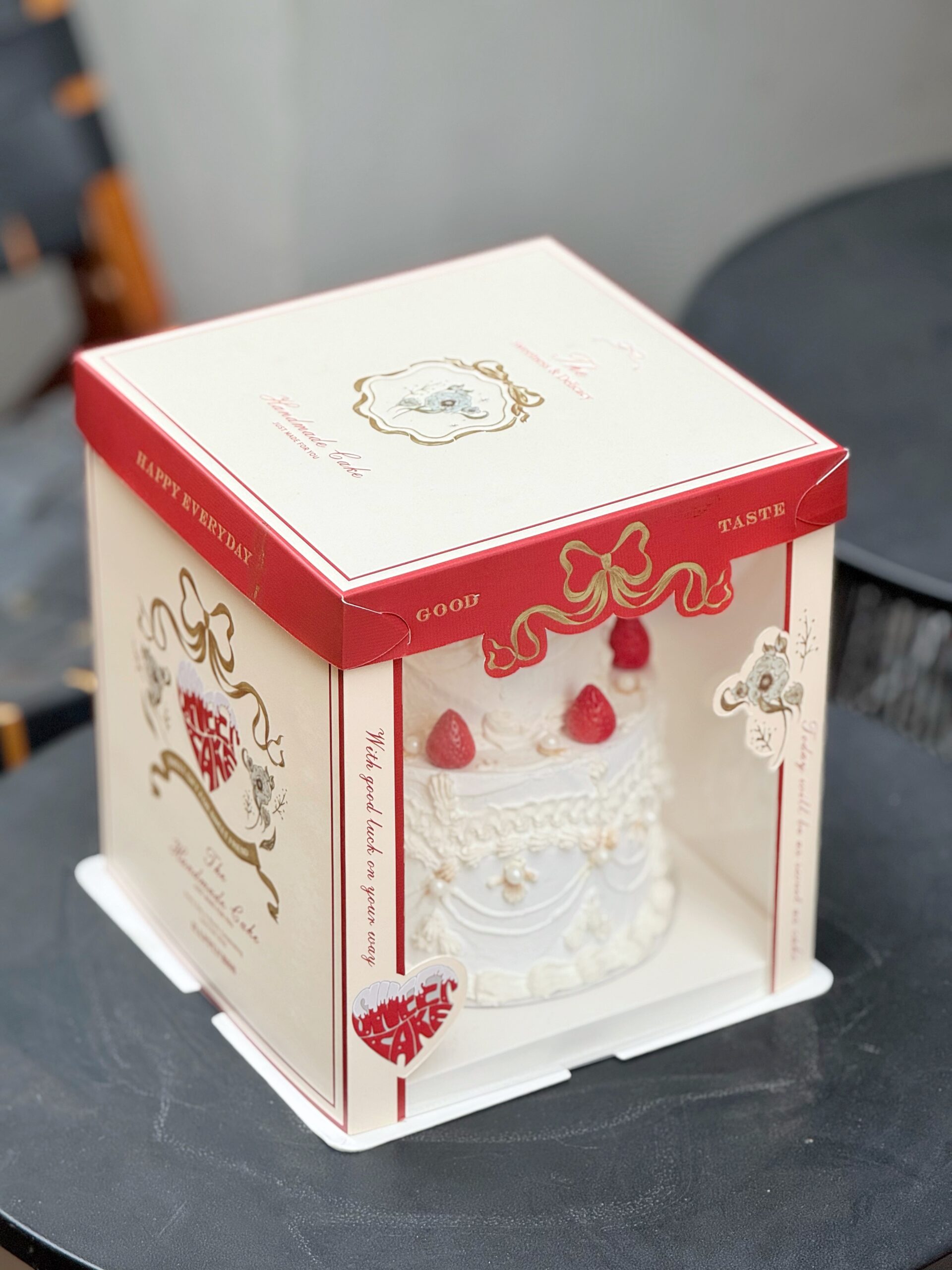 premium red gift style cake box with clear window for bakery packaging premium red gift style cake box with clear window for bakery packaging