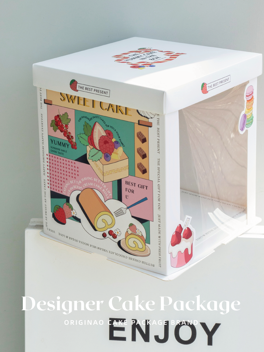 illustrated clear window cake box with tall version for birthday cake packaging illustrated clear window cake box with tall version for birthday cake packaging