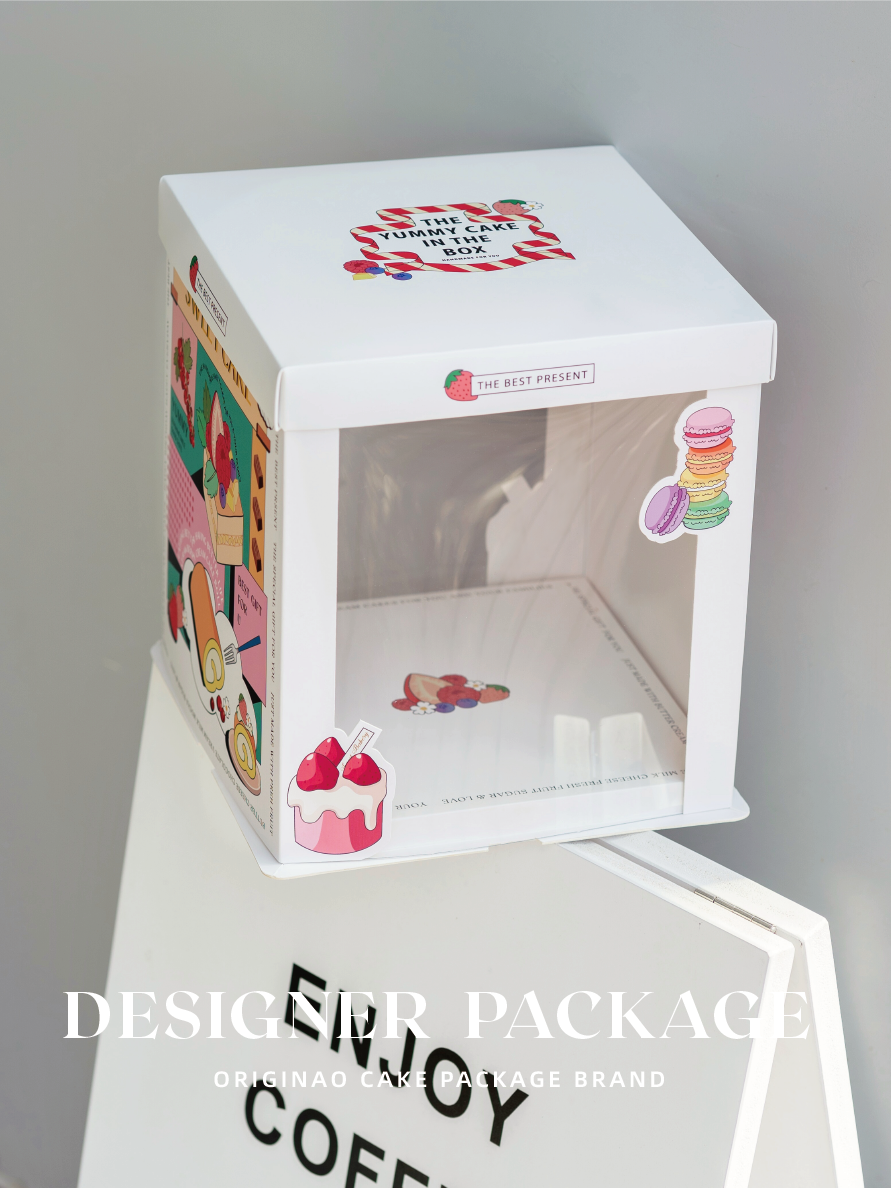 illustrated clear window cake box with tall version for birthday cake packaging illustrated clear window cake box with tall version for birthday cake packaging