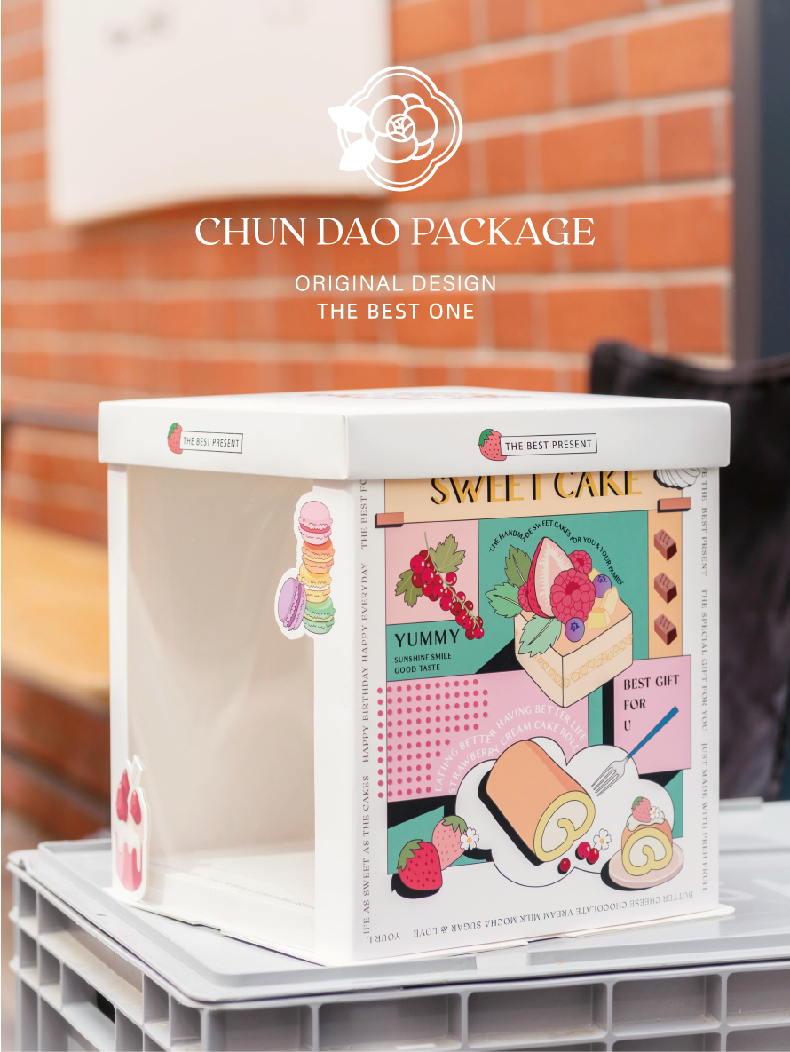 illustrated clear window cake box with tall version for birthday cake packaging illustrated clear window cake box with tall version for birthday cake packaging