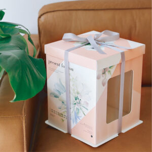 pink floral window cake box for soft flower birthday cake packaging